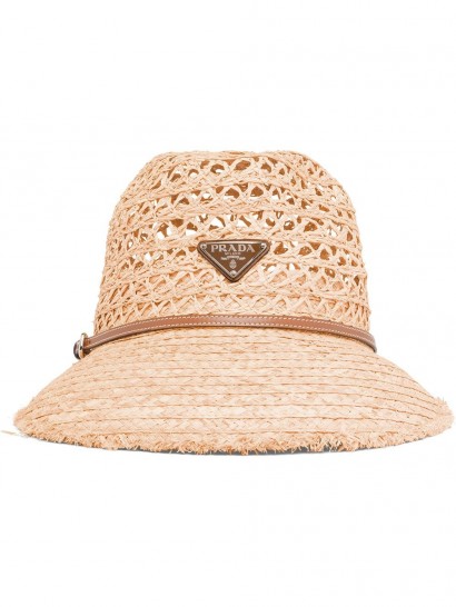 Prada woven raffia hat / designer logo hats
