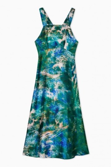 TOPSHOP Printed Dress By Topshop Boutique – green and blue cross back dresses - flipped