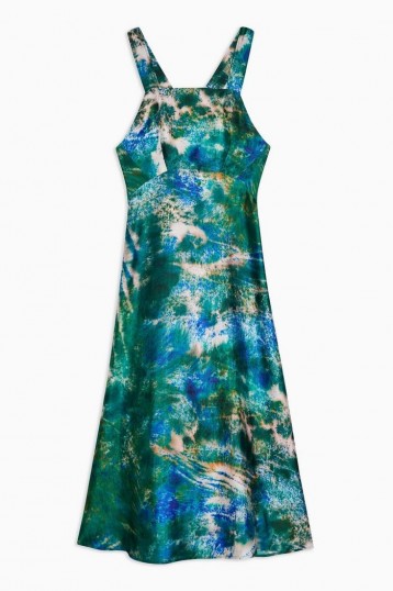 TOPSHOP Printed Dress By Topshop Boutique – green and blue cross back dresses