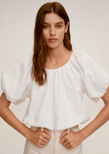 MANGO AINA Puffed crop blouse off white