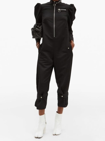 MARQUES’ALMEIDA Puffed-sleeve recycled-twill jumpsuit ~ black utility jumpsuits ~ contemporary clothing