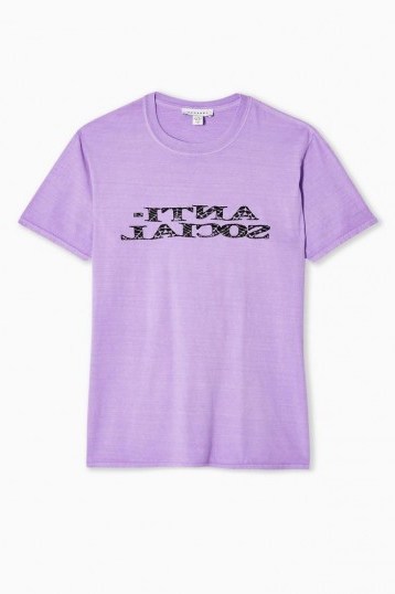 TOPSHOP Purple Anti-Social T-Shirt – slogan tee - flipped