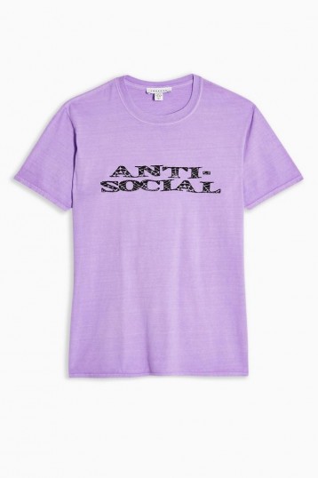 TOPSHOP Purple Anti-Social T-Shirt – slogan tee