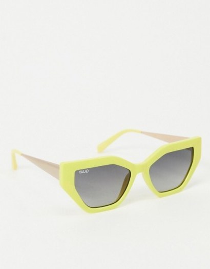 Quay Australia Vinyl slim cat eye sunglasses in yellow / retro specs - flipped