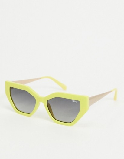 Quay Australia Vinyl slim cat eye sunglasses in yellow / retro specs