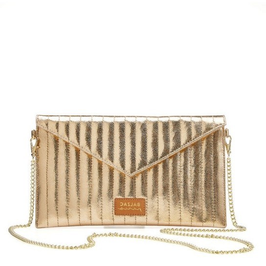 BALZAC PARIS X LA REDOUTE COLLECTIONS Quilted Leather Clutch Bag with Chain in gold / metallic evening bags - flipped