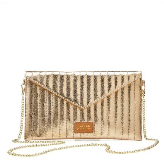 BALZAC PARIS X LA REDOUTE COLLECTIONS Quilted Leather Clutch Bag with Chain in gold / metallic evening bags