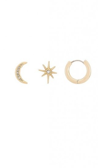 Rebecca Minkoff Celestial Mini Stud & Huggie Trio Set – gold plated earring sets - flipped