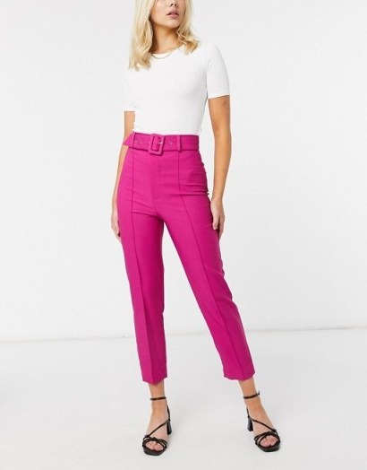 River Island buckled peg trousers in hot pink - flipped