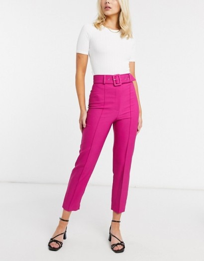 River Island buckled peg trousers in hot pink