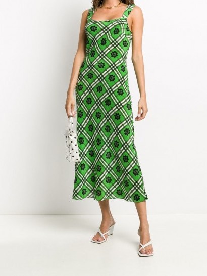Rixo floral check print dress / green summer dresses - flipped