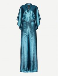 ROLAND MOURET Barnim metallic V-neck crepe jumpsuit blue metallic / kimono sleeve jumpsuits