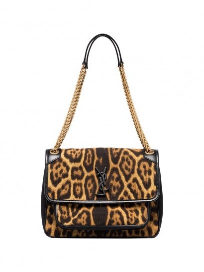 SAINT LAURENT medium Niki leopard-print shoulder bag / wild cat print bags - flipped