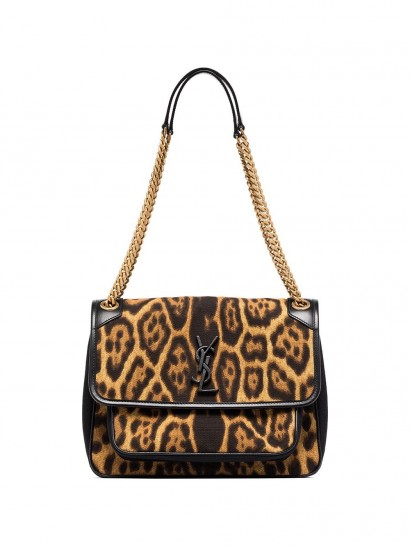 SAINT LAURENT medium Niki leopard-print shoulder bag / wild cat print bags