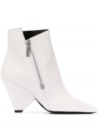 Saint Laurent Niki wedge boots / white leather asymmetric boot