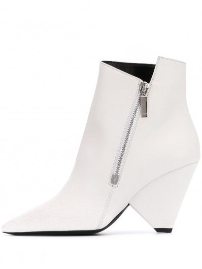 Saint Laurent Niki wedge boots / white leather asymmetric boot - flipped