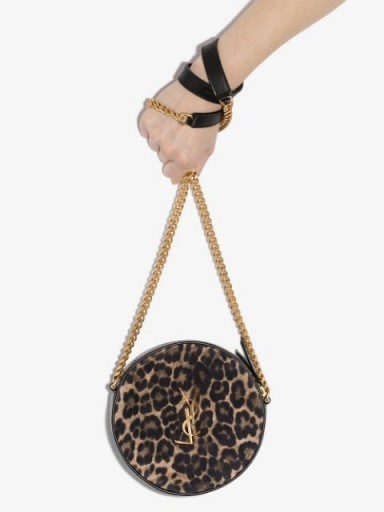 Saint Laurent Vinyle leopard-print round camera bag / circular leather bags - flipped