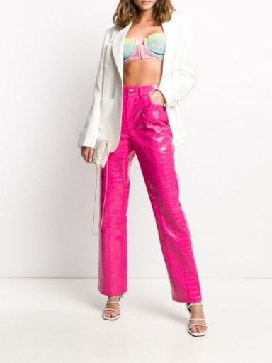 Elsa Hosk pink trousers, SAKS POTTS croc-effect high rise trouser, on Instagram, 30 May 2020 | models off duty fashion - flipped