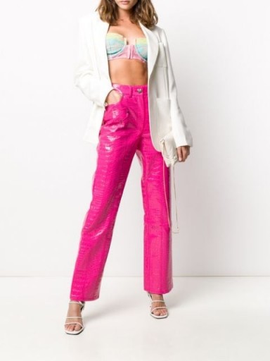 Elsa Hosk pink trousers, SAKS POTTS croc-effect high rise trouser, on Instagram, 30 May 2020 | models off duty fashion