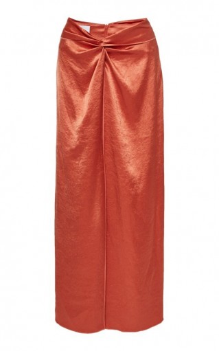 Nanushka Samara Gathered Satin Skirt ~ orange skirts