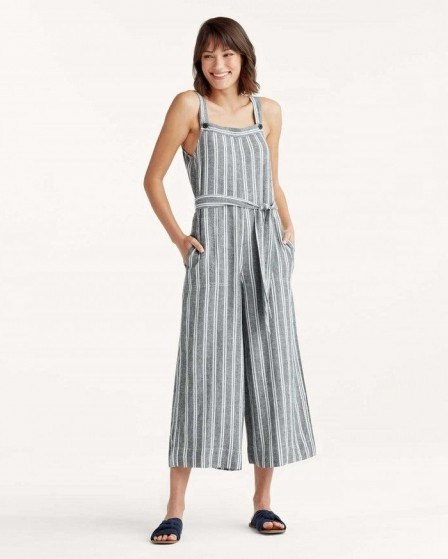 Alessandra Ambrosio striped crop leg Sela jumpsuit from SPLENDID, out in Los Angeles, 4 June 2020 | celebrity street style - flipped