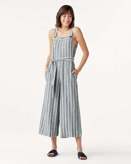 Alessandra Ambrosio striped crop leg Sela jumpsuit from SPLENDID, out in Los Angeles, 4 June 2020 | celebrity street style