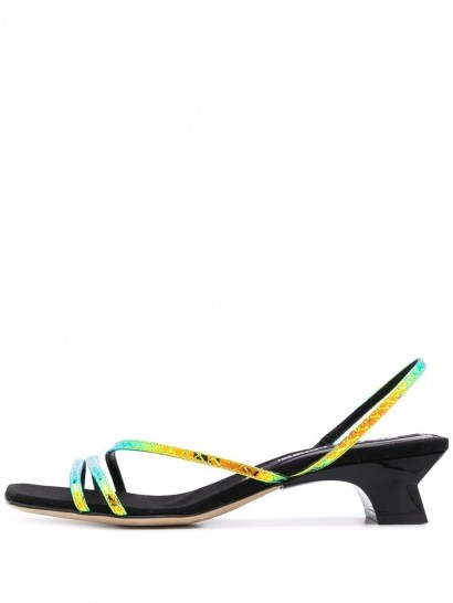 Sergio Rossi Sr. Maiko strappy sandals ~ low heel slingbacks ~ Iridescent snake detail - flipped