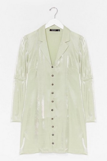 Nasty Gal Shimmer Button Down Soft Blazer Dress Sage – jacket dresses