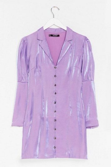 NASTY GAL Shimmer Button Down Soft Blazer Dress Lilac - flipped