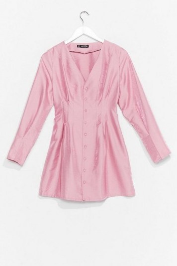 NASTY GAL Shimmer Over Here Mini Shirt Dress in Pink - flipped