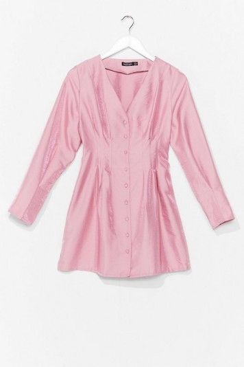 NASTY GAL Shimmer Over Here Mini Shirt Dress in Pink
