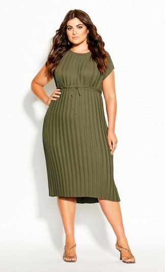 Pleated Love Dress – thyme – the pleating detail conceals the curves whilst the shape slims the silhouette
