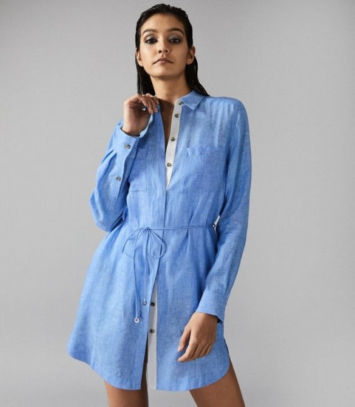 REISS SICILY LINEN SHIRT DRESS PALE BLUE ~ vacation cover-up