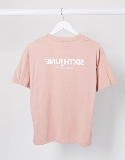 Sixth June relaxed t-shirt with logo print in salmon - flipped