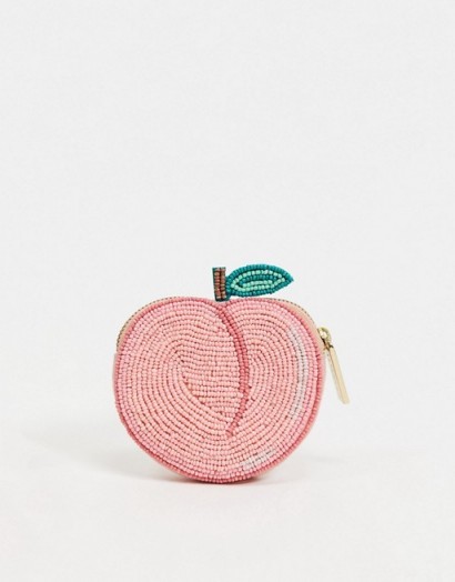 Skinnydip beaded peach coin purse / fruit shaped purses