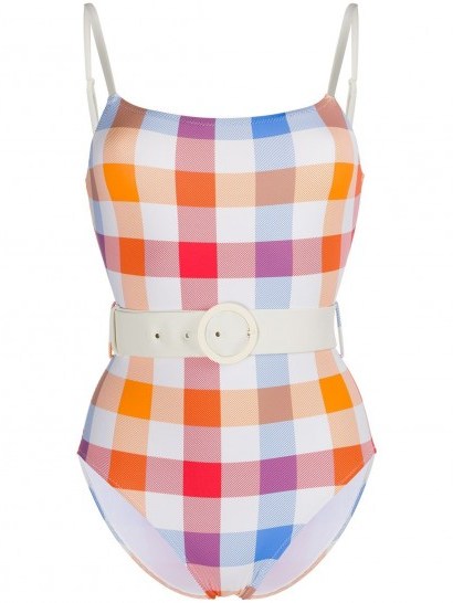 Solid & Striped check print belted swimsuit - flipped