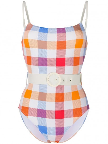 Solid & Striped check print belted swimsuit