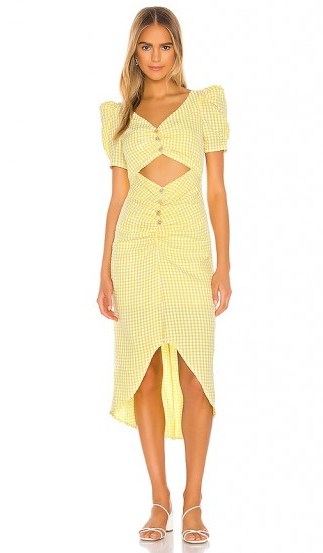 Song of Style Midi Dress Yellow Gingham / puff sleeve cut out dresses - flipped