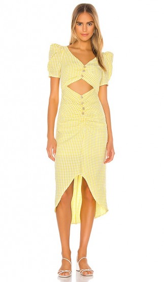 Song of Style Midi Dress Yellow Gingham / puff sleeve cut out dresses
