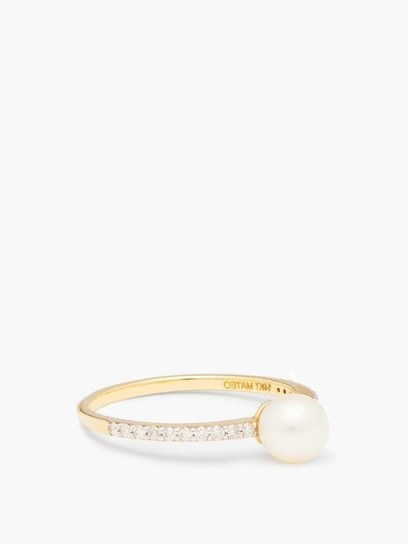 MATEO Sphere diamond, pearl & 14kt gold ring | pearls & diamonds - flipped