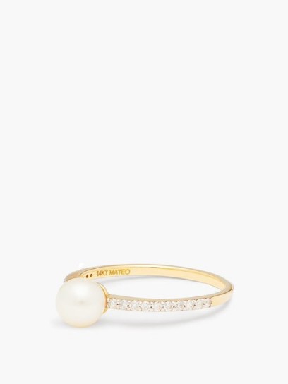 MATEO Sphere diamond, pearl & 14kt gold ring | pearls & diamonds