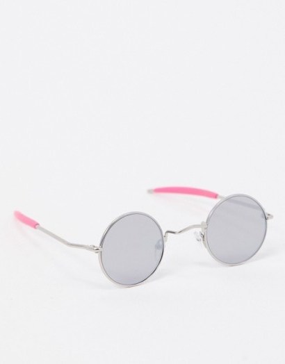 Spitfire Chemistry round sunglasses in silver with pink arm detail / retro sunnies - flipped