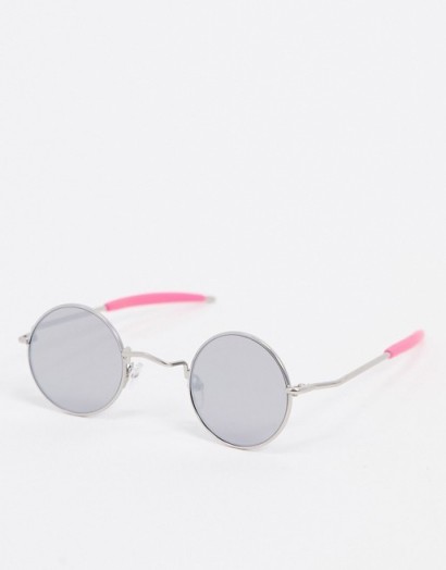 Spitfire Chemistry round sunglasses in silver with pink arm detail / retro sunnies