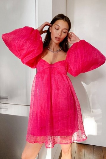 Nasty Gal Spot Organza balloon Sleeve Mini Dress Hot Pink – dresses with volume
