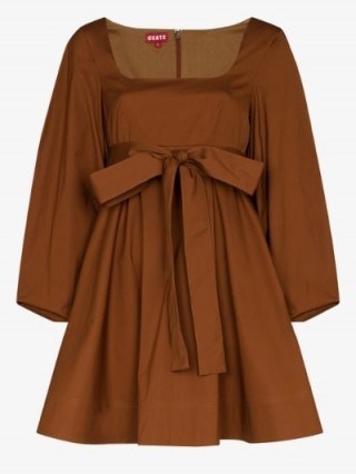 STAUD Isabella Scoop Neck Cotton Mini Dress / tan empire line dresses - flipped