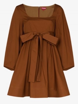 STAUD Isabella Scoop Neck Cotton Mini Dress / tan empire line dresses