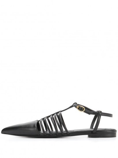 STELLA MCCARTNEY pointed-toe strappy ballerina shoes | flat black ankle strap ballerinas - flipped