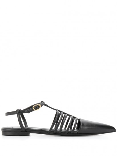 STELLA MCCARTNEY pointed-toe strappy ballerina shoes | flat black ankle ...