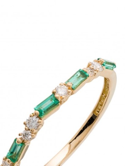 Suzanne Kalan 18kt yellow gold emerald and diamond baguette ring ~ narrow luxe rings ~ emeralds and diamonds - flipped