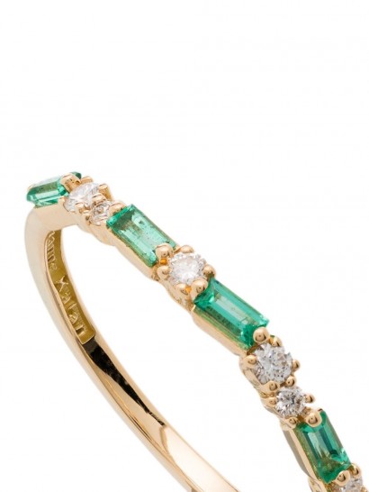 Suzanne Kalan 18kt yellow gold emerald and diamond baguette ring ~ narrow luxe rings ~ emeralds and diamonds